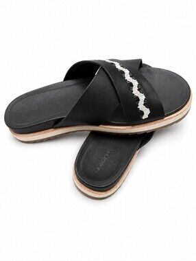 Merrelll Black Slide Sandals with Silver Accent
